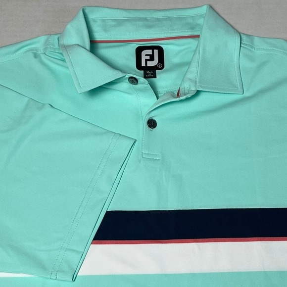 FootJoy Other - FootJoy FJ Golf Polo Shirt Men's Large Aqua Blue Stripe Performance Tech